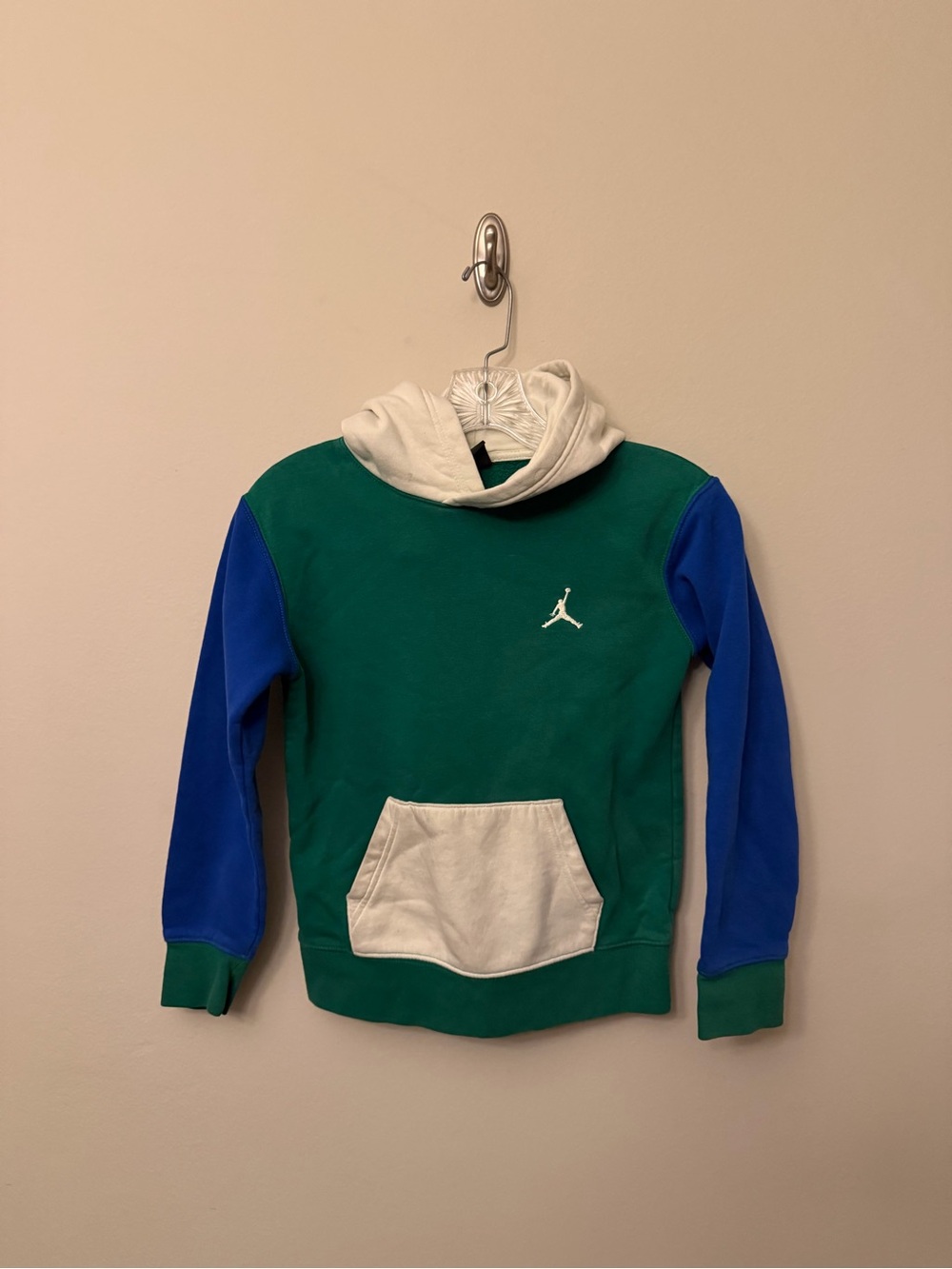 Jordan Kids' Color Block Green & Blue Pullover Hoodie with White Accents